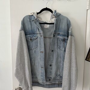 Denim and Gray Hooded Jacket